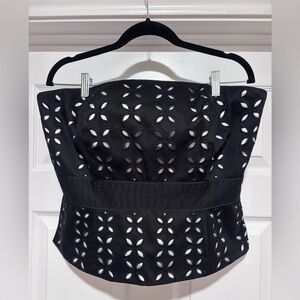 A014- White House Black Market Black Cutout Top Strapless Size 14